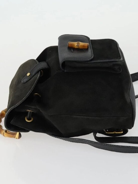 GUCCI Bamboo Backpack Leather Black Gold 003 2058 0030 Auth 156416 main image 6